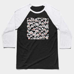 Wonky Faces With Red Lips All Over Print Baseball T-Shirt